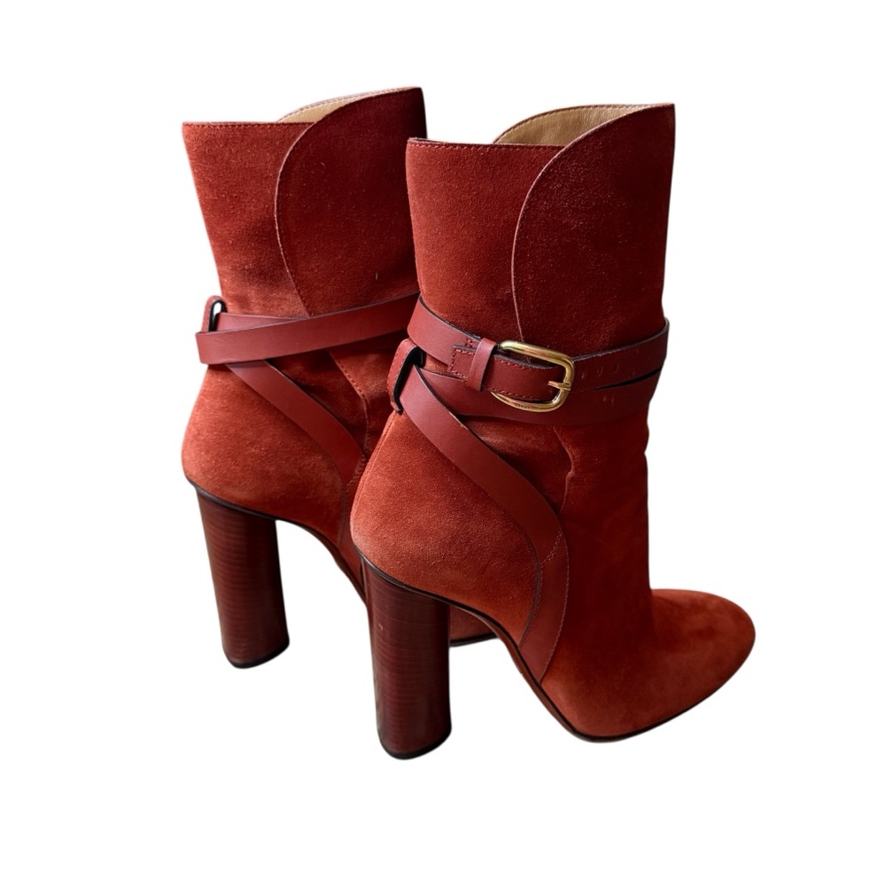 Gucci Abigail Suede Ankle Boots Rust Orange Ankle Straps EU 39 US 9 - Picture 7 of 16